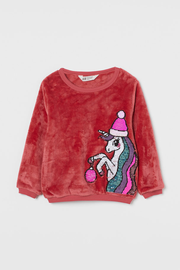 H&M Motif-front Sweatshirt Red/unicorn