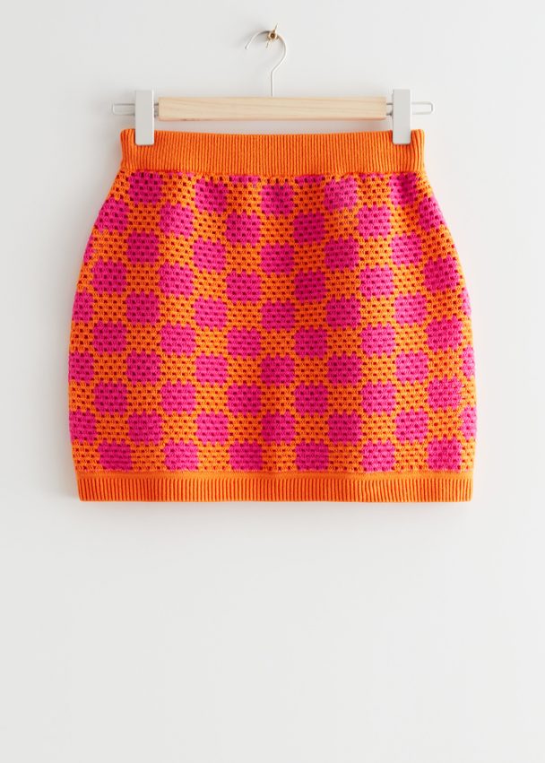 & Other Stories Crocheted Mini Skirt Pink/orange Checks