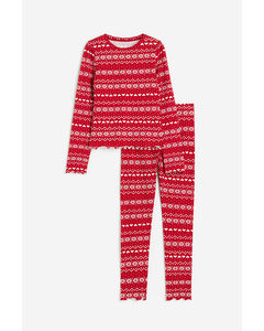 Bedruckter Pyjama Rot/Gemustert