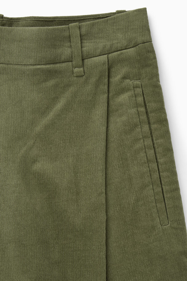 COS Pleated Barrel-leg Corduroy Trousers Dark Khaki