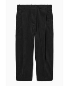 Pleated Barrel-leg Corduroy Trousers Black