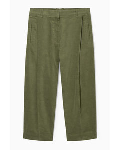 Pleated Barrel-leg Corduroy Trousers Dark Khaki