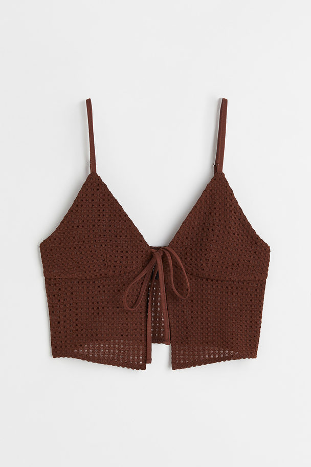 H&M Crochet-look Tie-detail Top Dark Brown