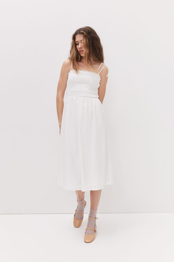 H&M Tie-strap Smocked Dress Cream