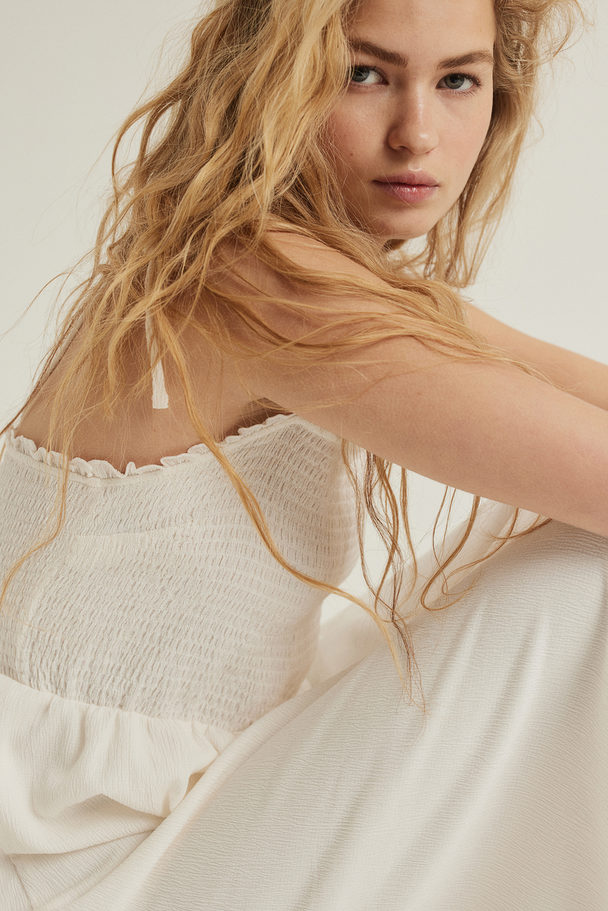 H&M Tie-strap Smocked Dress Cream