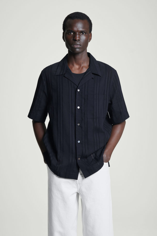 COS Striped Short-sleeved Shirt Navy Blue