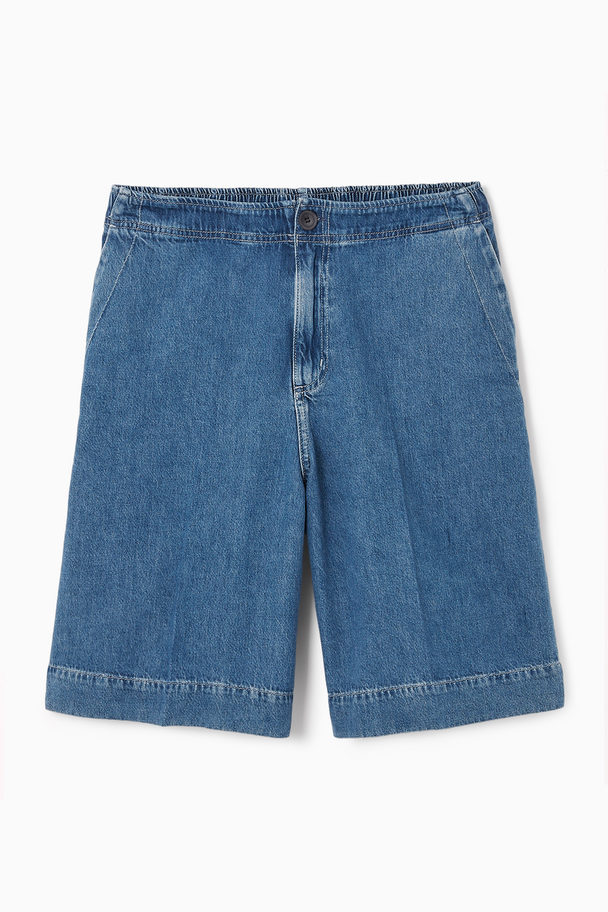 COS Elasticated Longline Denim Shorts Blue