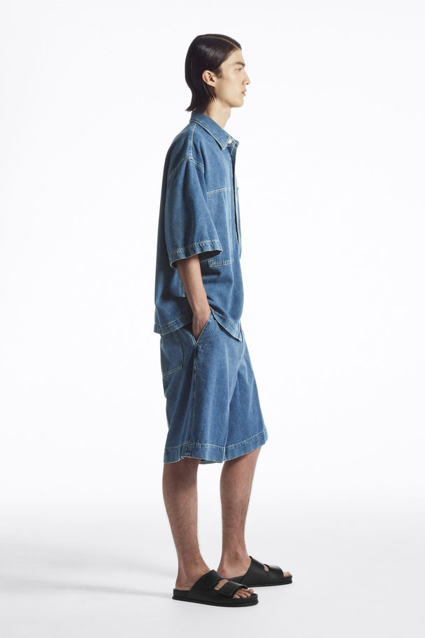 COS Elasticated Longline Denim Shorts Blue