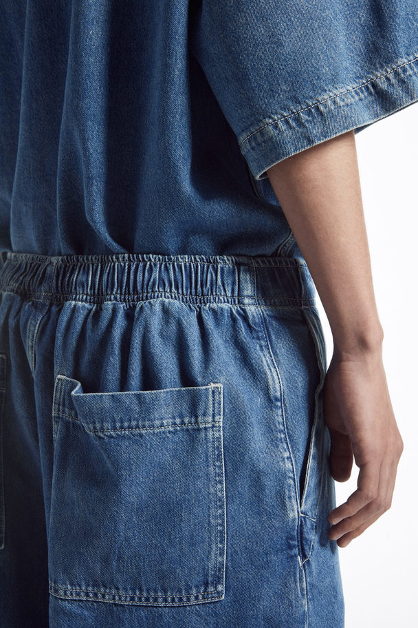 COS Elasticated Longline Denim Shorts Blue