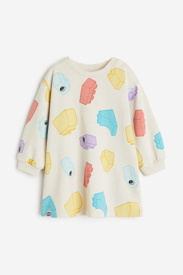 H&M Print-motif Sweatshirt Dress Light Beige/lego Duplo
