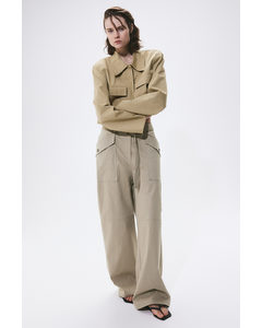 Belted Cotton Trousers Beige