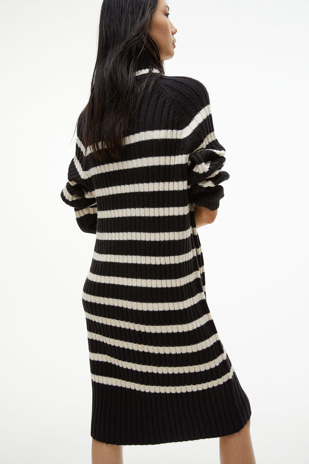 H&M Polo-neck Dress Black/striped
