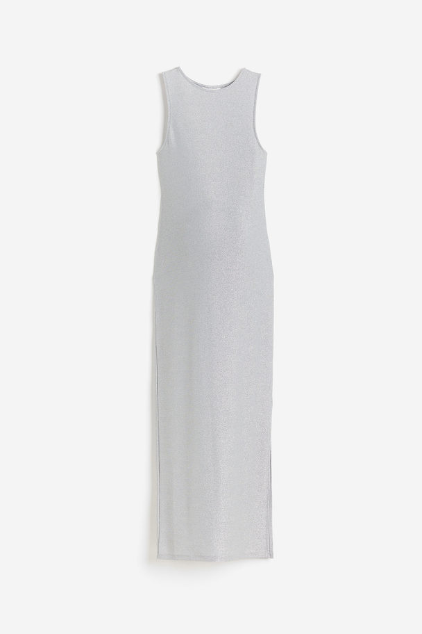 H&M Mama Ribbed Dress Light Grey/glittery
