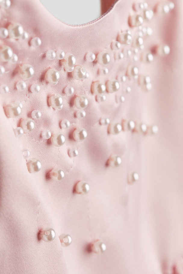 H&M Kjole I Satin Med Perledetalje Lys Rosa