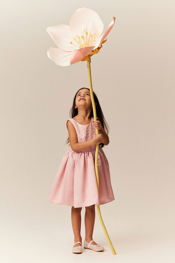 H&M Kjole I Satin Med Perledetalje Lys Rosa