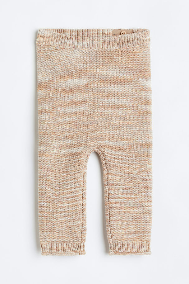 H&M Purl-knit Cotton Leggings Greige Marl