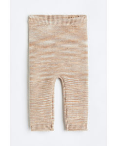 Purl-knit Cotton Leggings Greige Marl