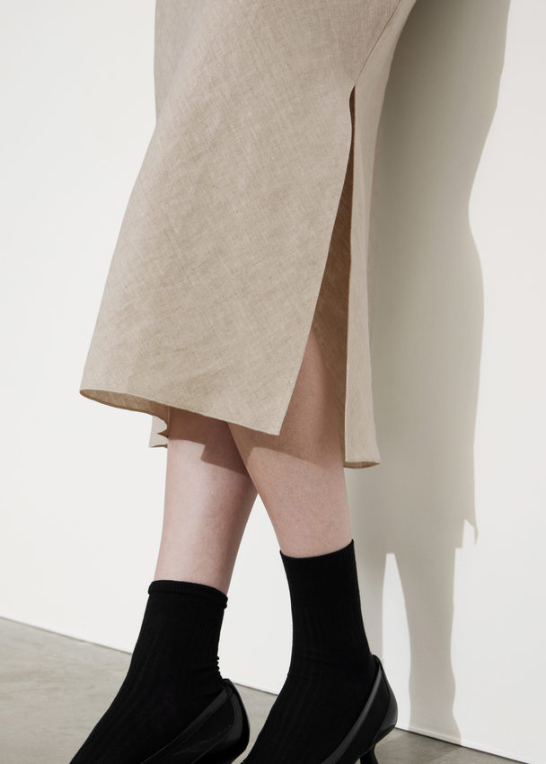 & Other Stories Strap Detail Linen Midi Skirt Light Beige