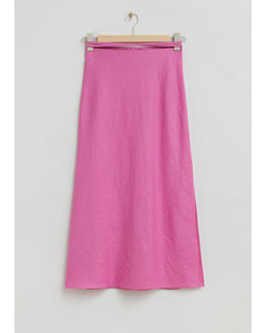 Strap Detail Linen Midi Skirt Pink