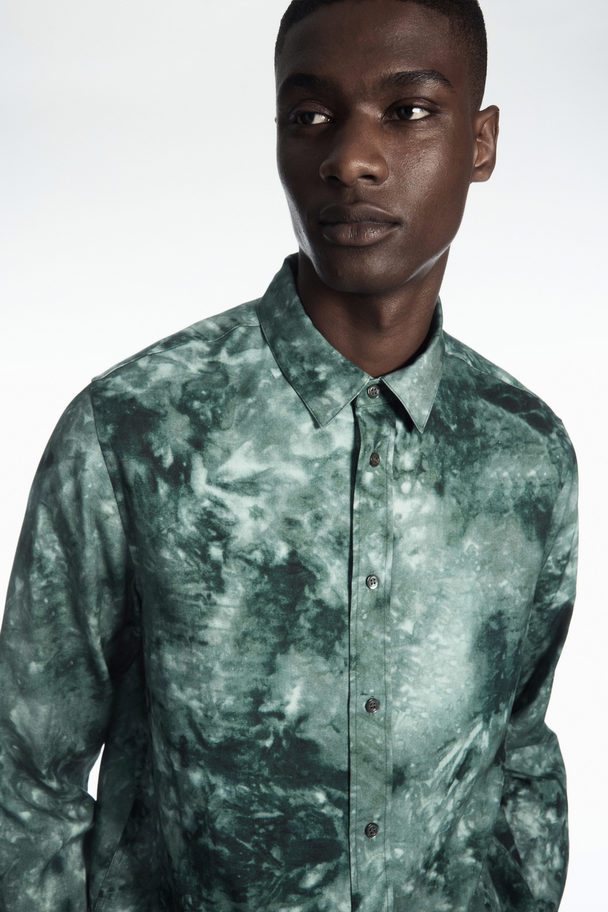 COS Tie-dye Print Fluid Shirt Green / Grey / Printed