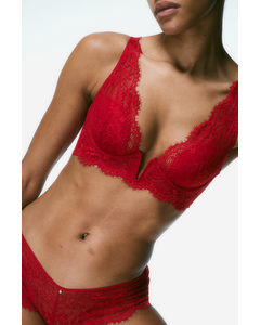 Padded Underwired Lace Bra Red