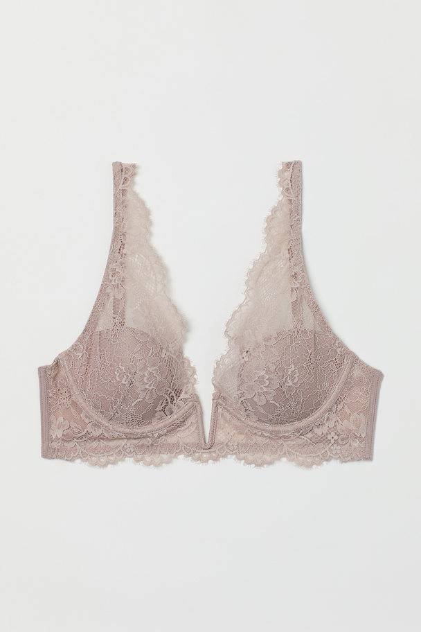 H&M Padded Underwired Lace Bra Light Greige