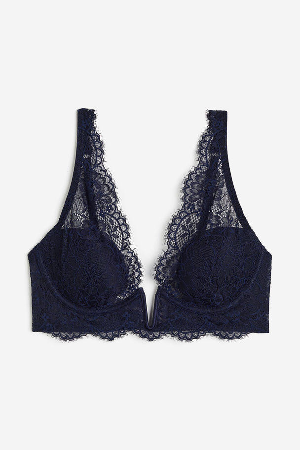 H&M Padded Underwired Lace Bra Navy Blue