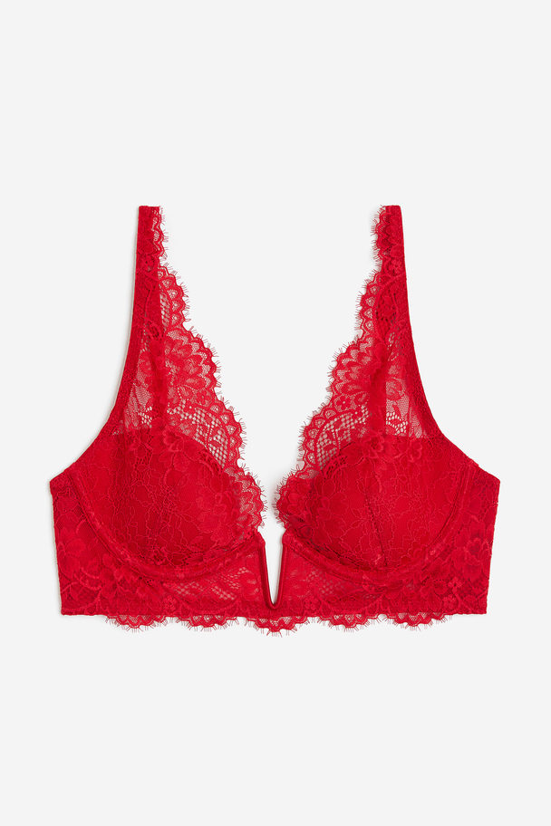 H&M Padded Underwired Lace Bra Red