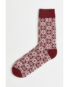 Wool-blend Socks Red/snowflakes
