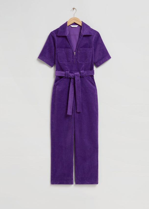 & Other Stories Belted Corduroy Jumpsuit Purple