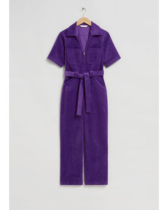Belted Corduroy Jumpsuit Purple
