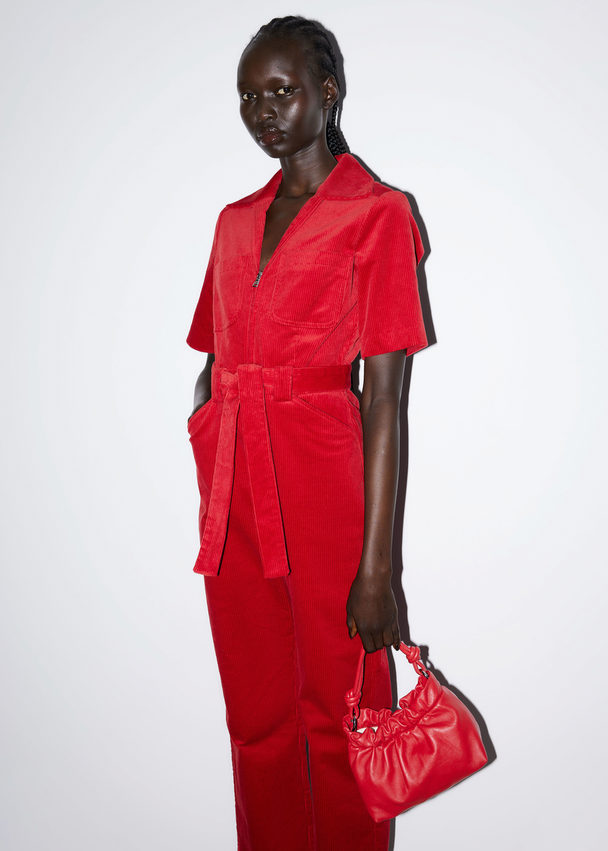 & Other Stories Belted Corduroy Jumpsuit Red