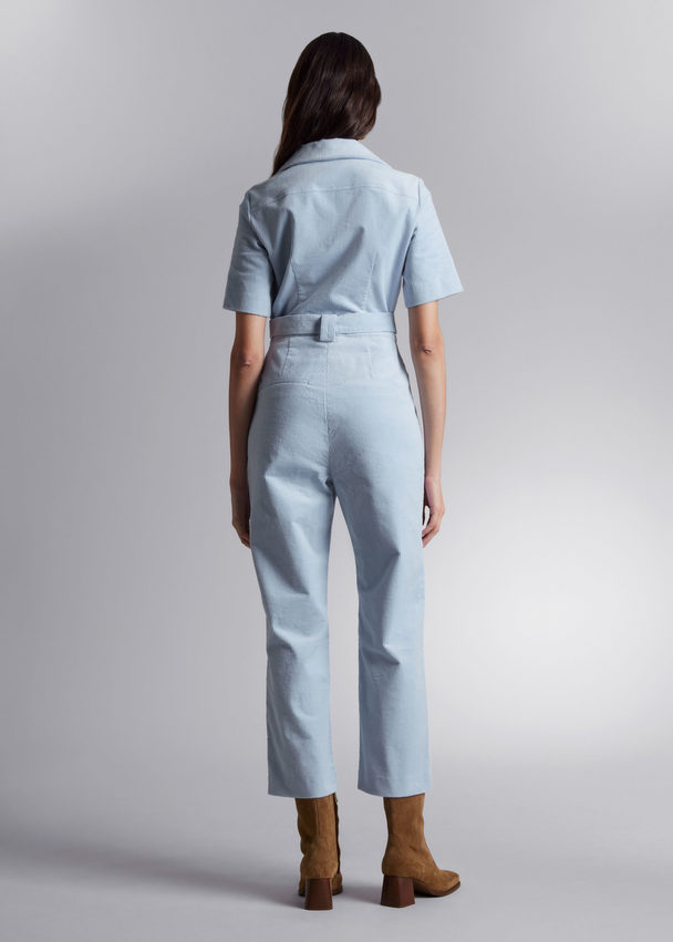& Other Stories Belted Corduroy Jumpsuit Light Blue