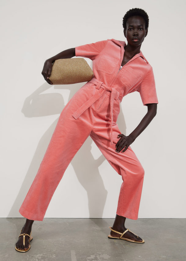 & Other Stories Belted Corduroy Jumpsuit Coral