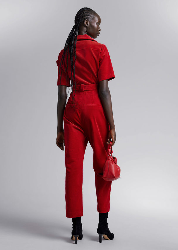 & Other Stories Belted Corduroy Jumpsuit Red