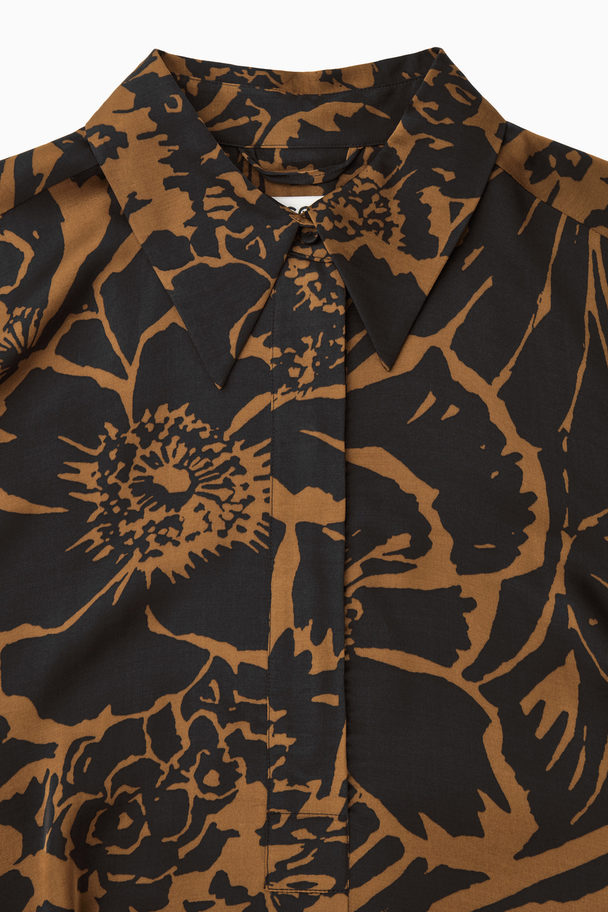 COS Printed Midi Shirt Dress Black / Orange / Floral