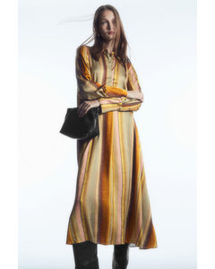 Printed Midi Shirt Dress Brown / Orange / Striped