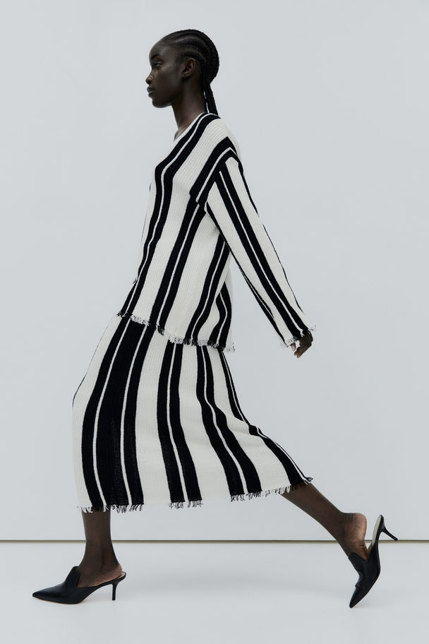 H&M Knitted Skirt White/black Striped