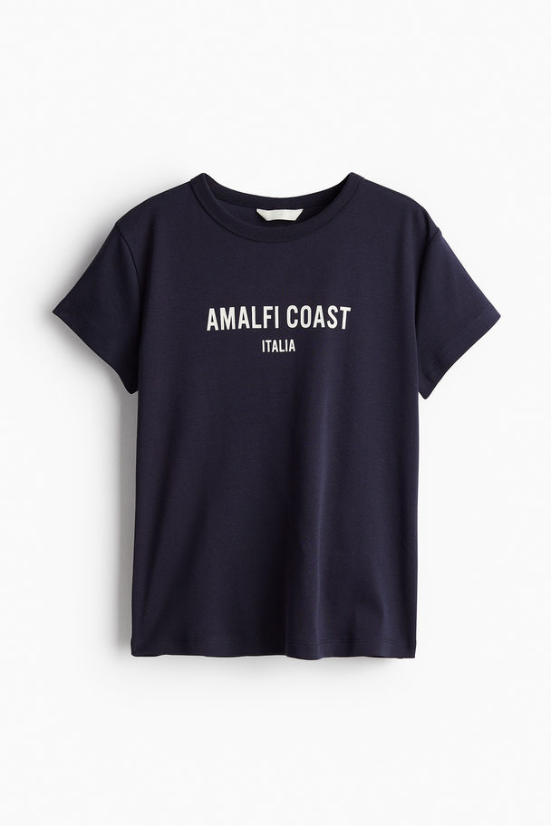 H&M Fitted Cotton T-shirt Navy Blue/amalfi Coast