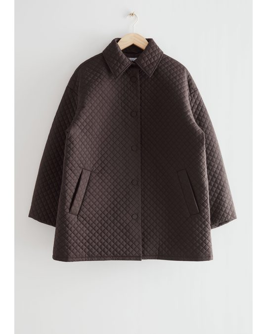 & Other Stories Oversized Quilted Overshirt Coat Brown