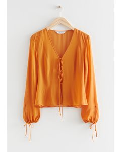 Bluse Med Smalle Bindebånd Orange