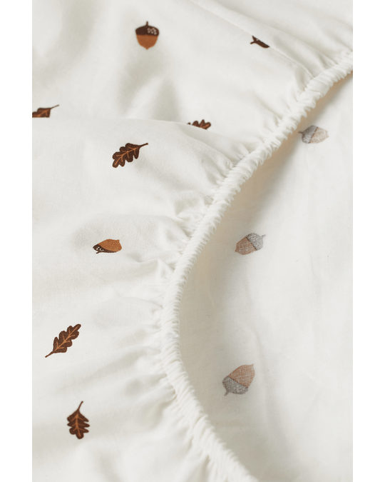 H&M HOME Fitted Sheet Natural White/acorns