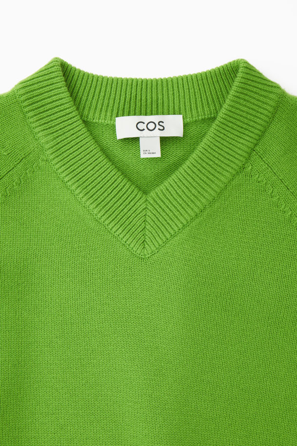 COS Cropped V-neck Wool Jumper Green