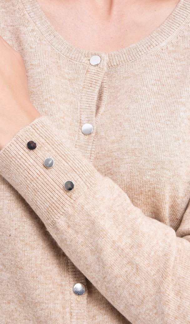 C&Jo Round Neck Cardigan With Silver Buttoning And Buttons On Sleeves