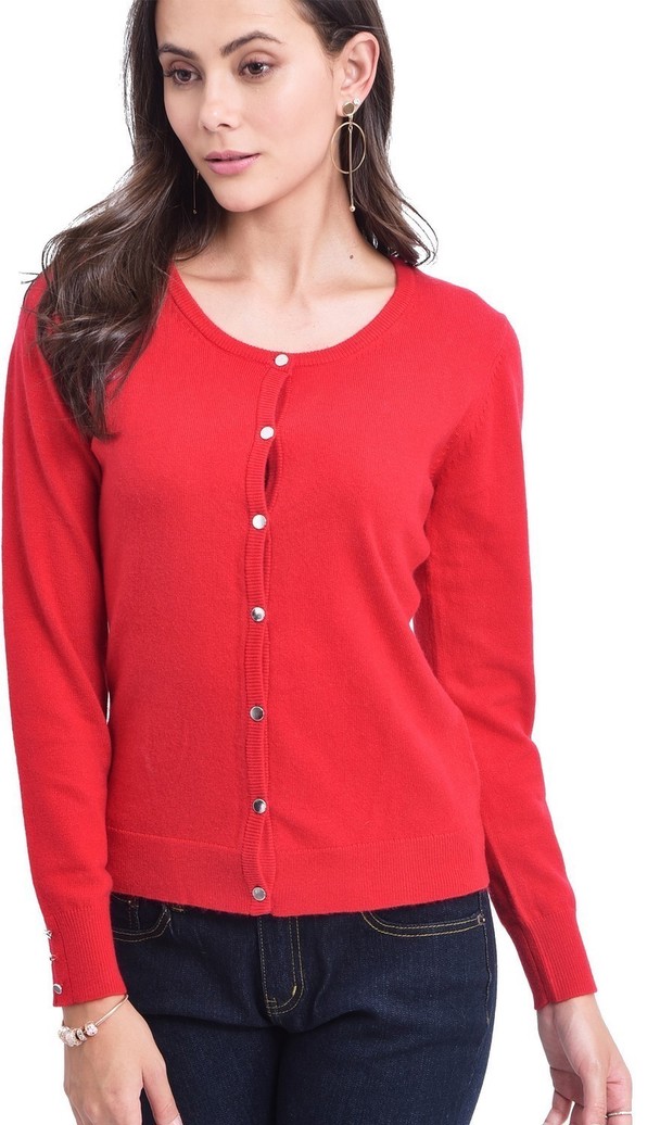 C&Jo Round Neck Cardigan With Silver Buttoning And Buttons On Sleeves