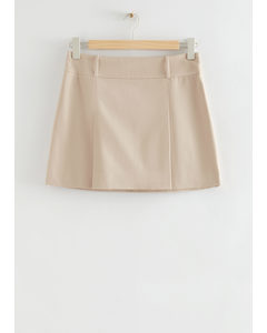 Pleated A-line Mini Skirt Beige