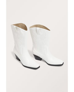 Embroidered Cowboy Boots White
