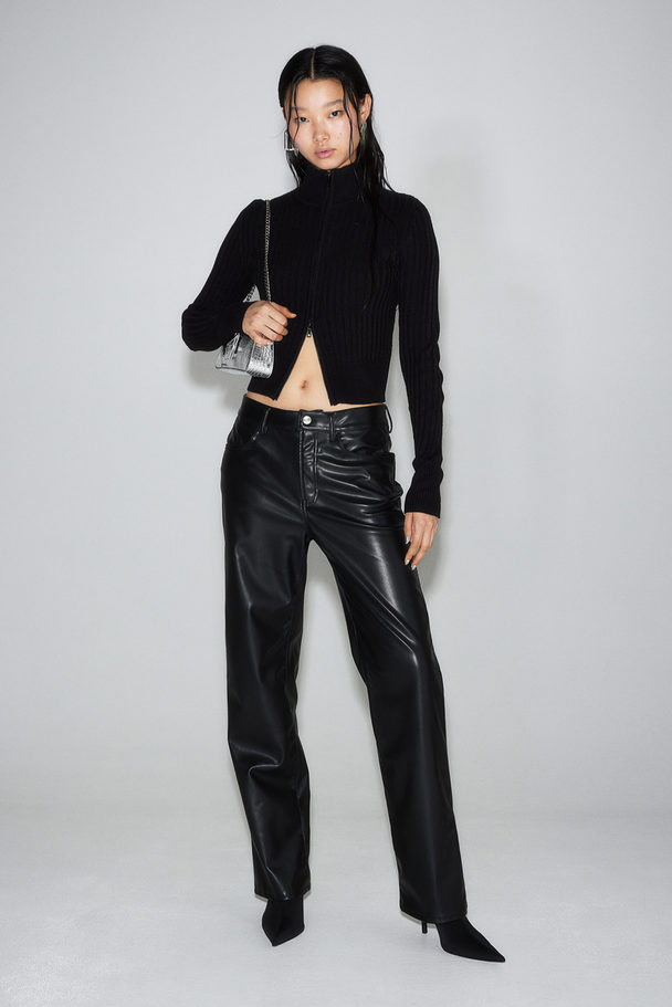 H&M 90s Straight Coated Trousers Black