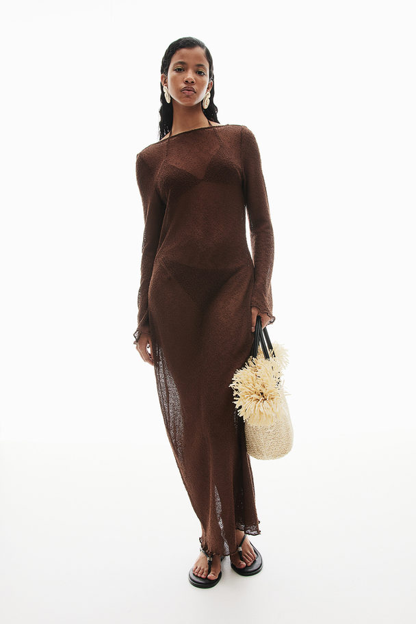 H&M Stickad Bodycon-klänning Med Urringad Rygg Mörkbrun