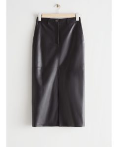 Leather Pencil Midi Skirt Black